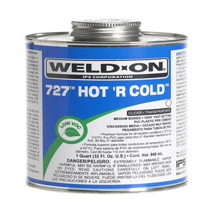 Weld-On 727 Hot 'R Cold Clear PVC Cement Low VOC Medium Body 1 qt.
