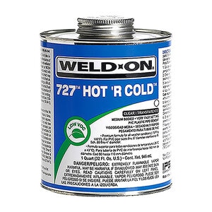 Weld-On 727 Hot 'R Cold Clear PVC Cement Low VOC Medium Body 1 pt.