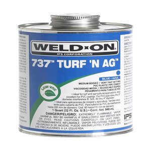 Weld-On 737 Turf 'N Ag Blue (Fades to Clear) PVC Cement Low VOC Medium Body 1 pt.