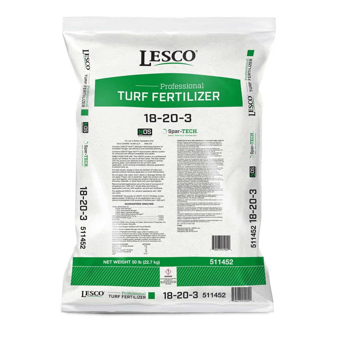LESCO Fertilizer 18203 50 NOS BIO SparTECH 0.5Fe 50 SiteOne