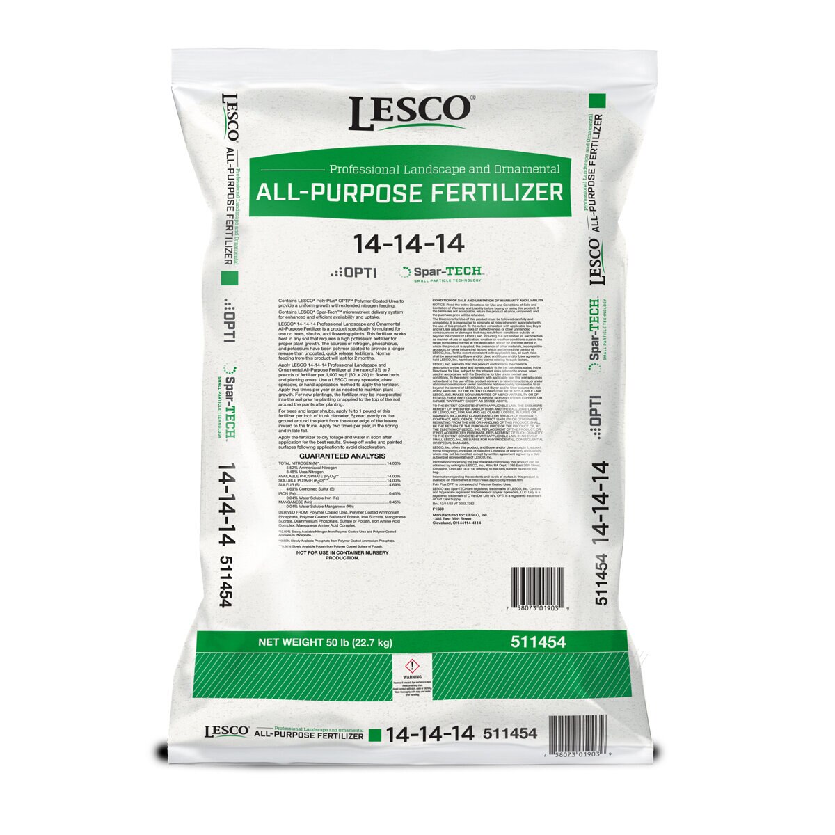 LESCO Fertilizer L&O 141414 SparTECH 0.45Fe 0.45Mn 4 SiteOne