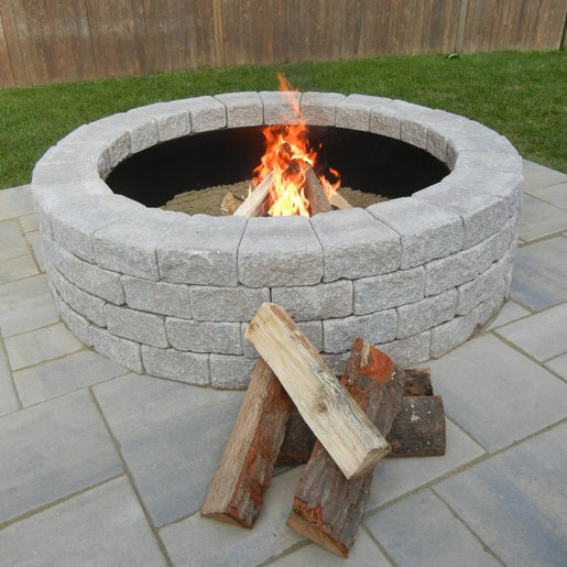 Unilock Sunset Round Fire Pit Limestone w/ Round Insert SiteOne