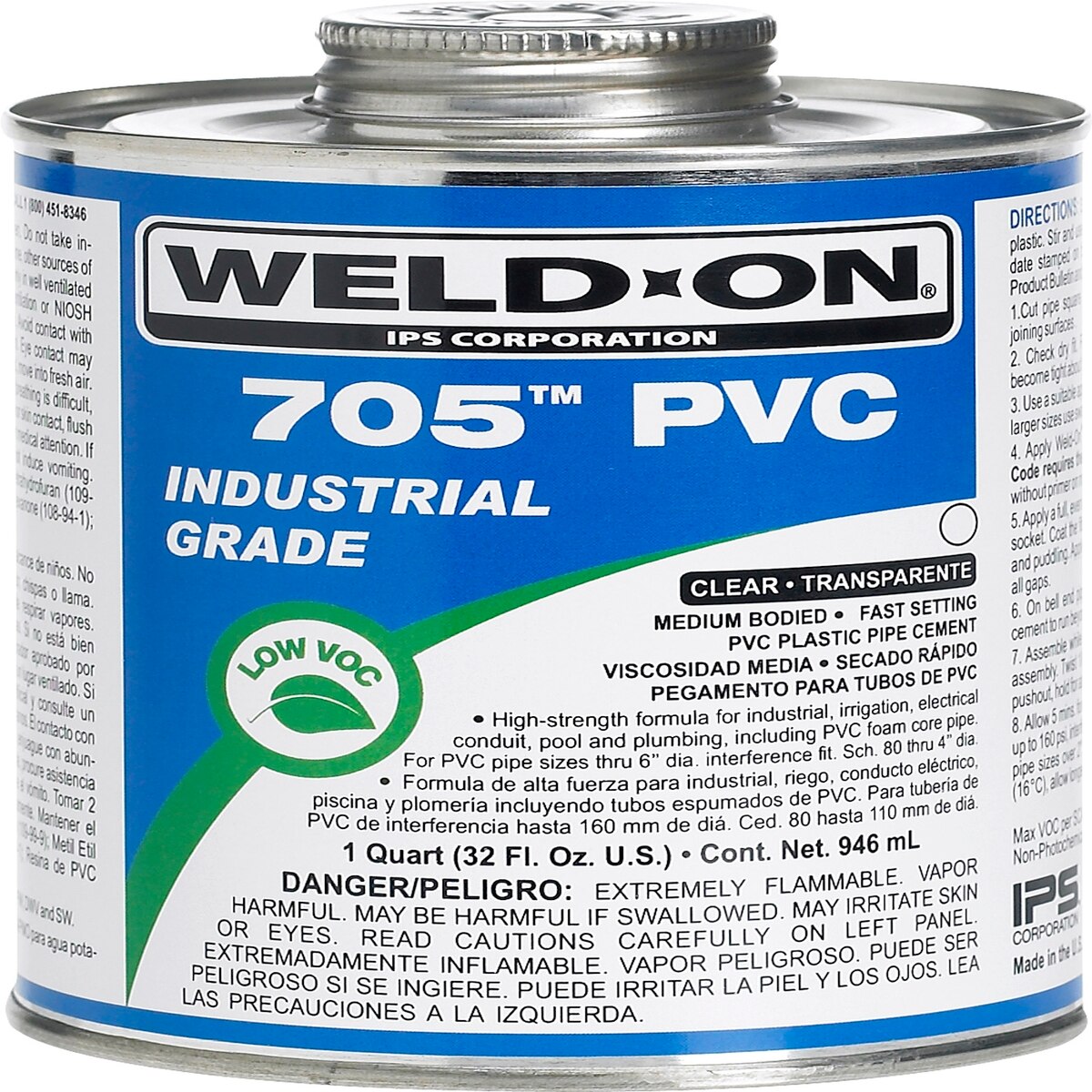 WeldOn 705 Clear PVC Cement Low VOC Medium Body 1 pt. Pipe Cements