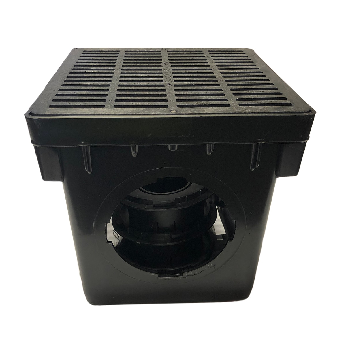 NDS Catch Basin Kit Square, Black, 12 in. w/ Grate & 2 Outlets